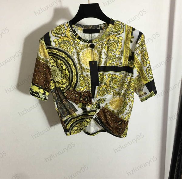 

fashion t shirt leopard-print match color vintage pattern decorative crewneck pullover t shirts waist pin kink design bare waist short wome, White