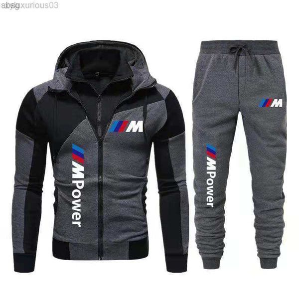 

jacket2023men's sets two piece hoodies tracksuit zipper jacket pants sweatshirt men sports suits bmw m power print sportswear, Black;brown