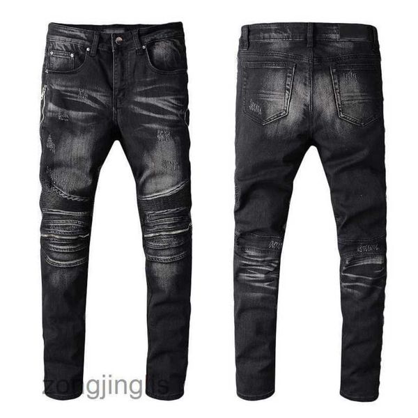 

designer 2023 street 607 jeans brand fashion jean jeans high mens fashion brand personality handsome black punk style zipper pants elastic t, Blue