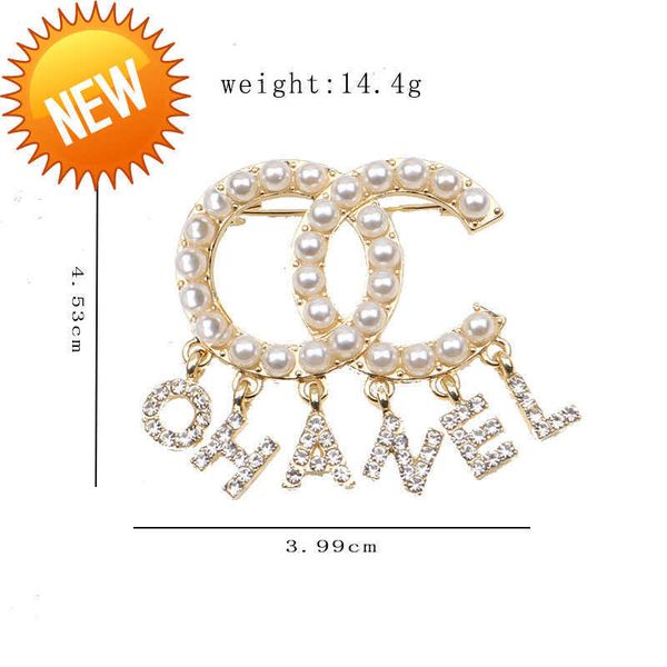 

luxury brand designer double letter pins brooches women gold silver crysatl pearl rhinestone cape buckle brooch suit pin wedding party jewer, Gray