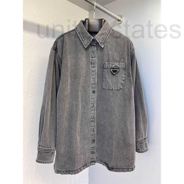 

women's blouses & shirts popular2022 spring autumn female fashion long sleeves casual denim pocket shirt women solid grey color design, White