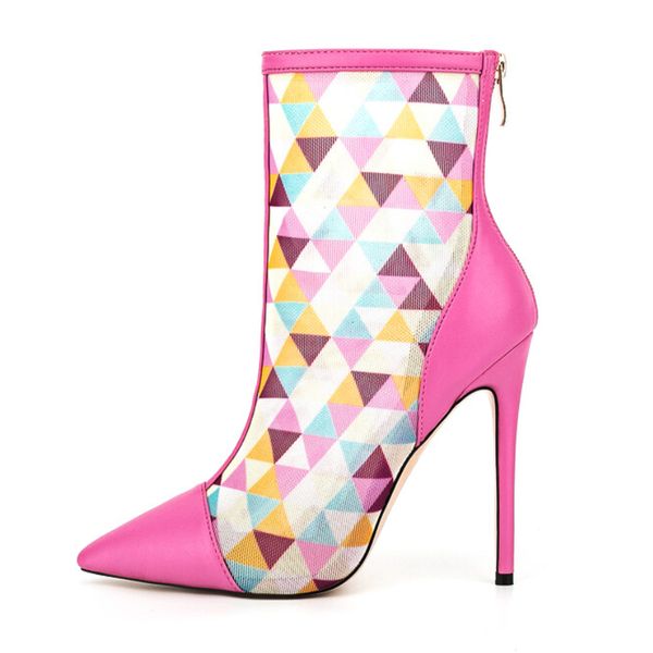 

2023 spring new fashion pointed toe mixed color high heels summer cool boot womens ankle boots elegant banquet shoes size 43 44, Black