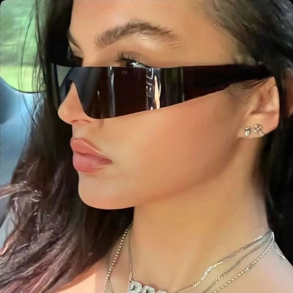 

rimless sunglasses futuristic sense 2023 new women's sports sunglasses one-piece fashion sunglasses tide, White;black