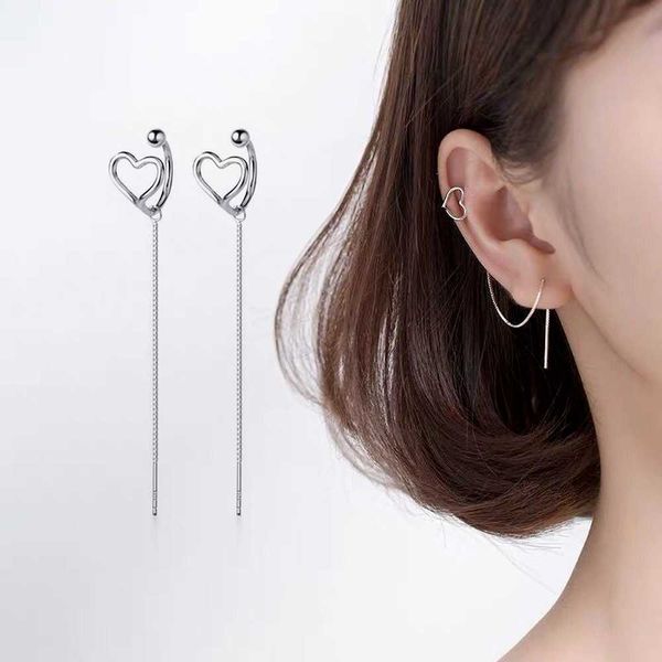 

charm klip telinga anting rumbai panjang manset telinga panjang bentuk hati kosong berlapis perak untuk wanita hadiah pernikahan perhiasan w, Golden