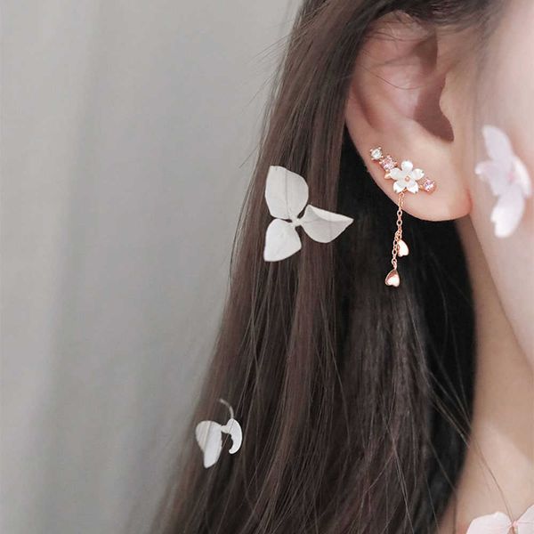 

charm korean fashion shell flower drop earrings pink white zircon fresh literary girl women silver color earrings accessories jewelry aa2304, Golden