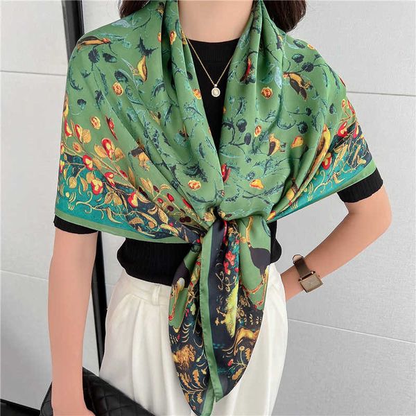 

scarves 2022 print silk square scarf women hijab fashion headband muslim headscarf bandana new spring summer sunscreenshawl wrap foulard j23, Blue;gray