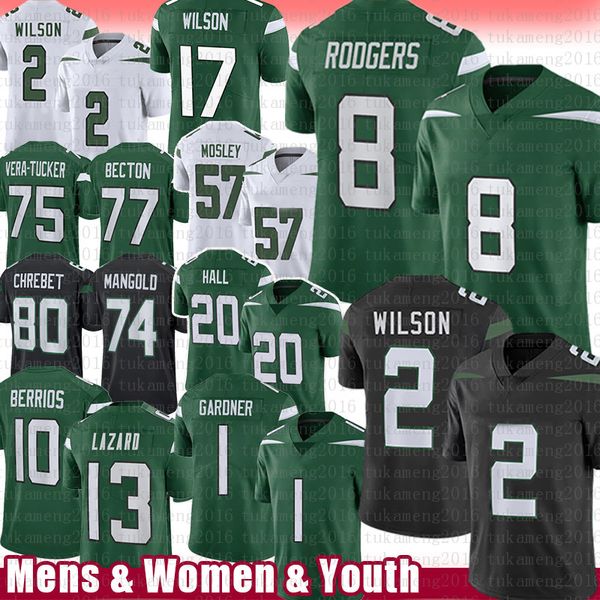 

aaron rodgers ahmad sauce gardner football jersey garrett zach wilson new yorks breece hall allen lazard jetes quinnen williams braxton berr, Black;red