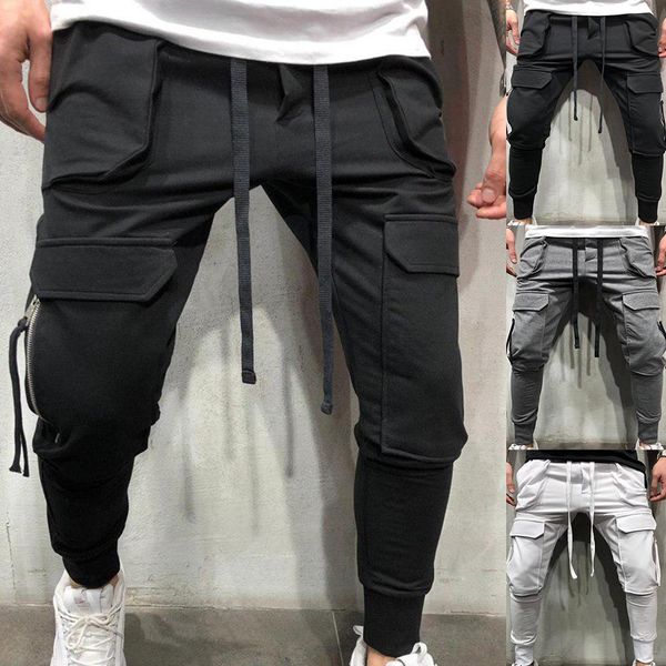 

pants autumn spring summer casual pants male big size 3xl multi pocket jeans oversize pants overalls elastic waist pants plus size men, Black