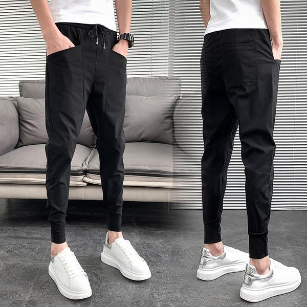 

pants summer men harem pants fashion 2023 slim fit hip hop casual pants men all match streetwear joggers men clothing 3627, Black