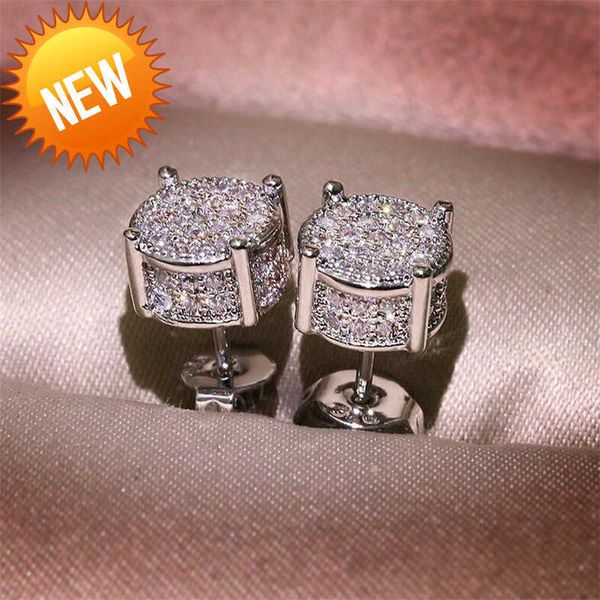 

choucong hip hop stud earring vintage jewelry 925 sterling silver yellow gold fill pave white sapphire cz diamond sparkling women men earrin, Golden;silver