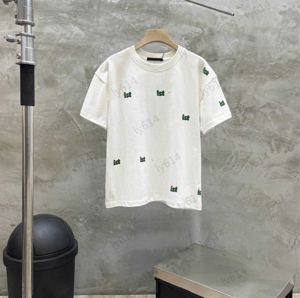 

brand t-shirt luxury contrast color letters embroidery decoration thread round neck pullover t-shirts custom packed double yarn fabric casua, White;black