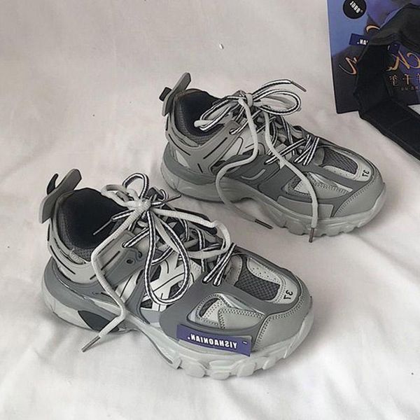 

mens tracksuits women men fashion designer luxury shoes track 30 led sneaker lighted gomma leather trainer nylon printed casual platform whi, Gray