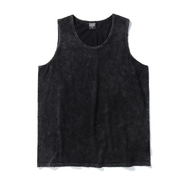 

men' tank high street black washed distressed vest men summer fashion thin perforated solid color sleeveless bottom shirt baggy 23042, White;black