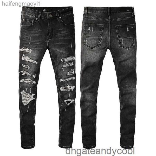 

hole 2023 denim and designer new jeans broken gray pants man old 's black cashew flower youth trend versatile slim jeans men 3vyv 0lov, Blue