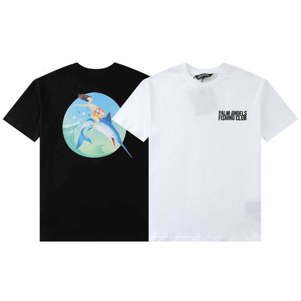 

palm 22ss trendy angel cartoon letter printing short sleeve t-shirt for men and women couples high street loose half, White;black