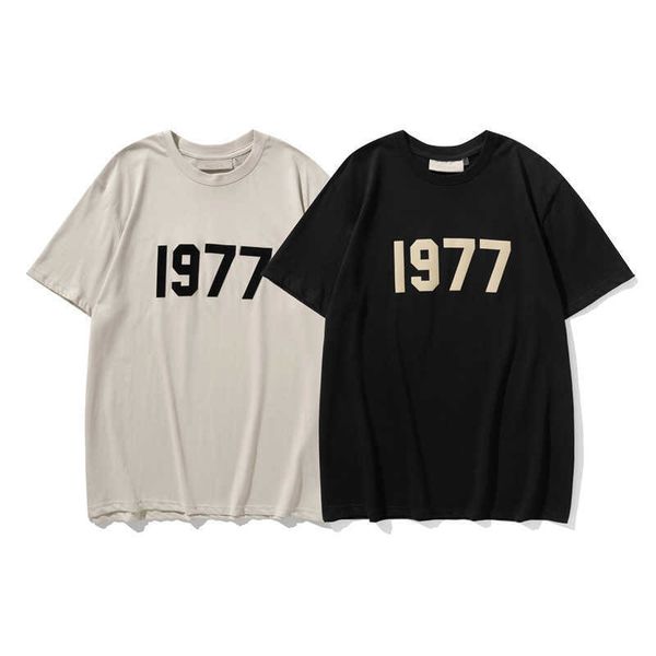 

vor9 2023 men's and women's new t shirt fashion high street brand ess multi thread couple summer loose 1977 short sleeve ybw3, White;black