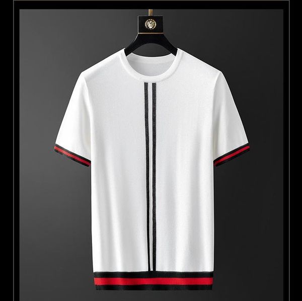 

mens t-shirts luxury round collar short sleeve kintted casual male t-shirts fashion slim fit man t-shirts 3xl, White;black