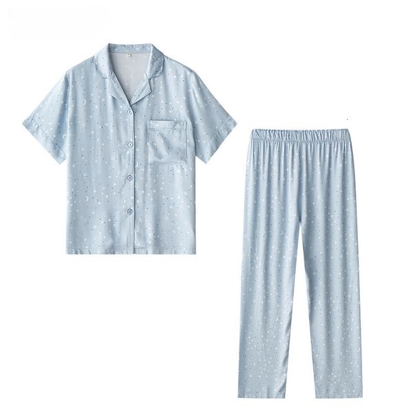 

women's sleepwear star moon printing blue color spring/summer cotton short sleeve long pants homewear conjuntos de mujer women pajamas, Black;red