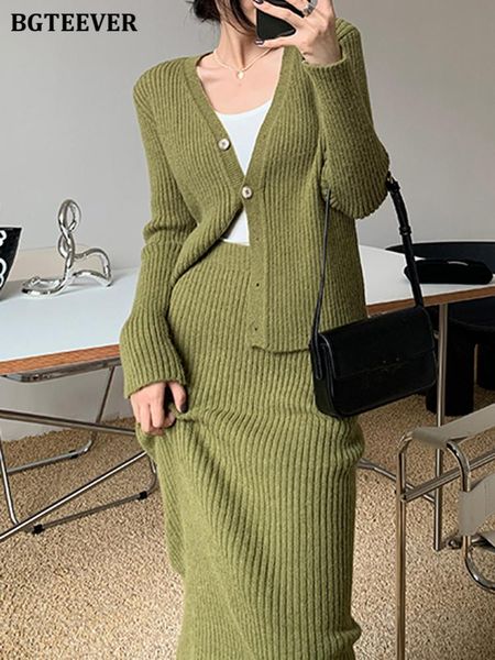 

dress bgteever autumn elegant cardigans and skirt two piece sets womens outifits slim knitted sweaters female high waisted skirts, White