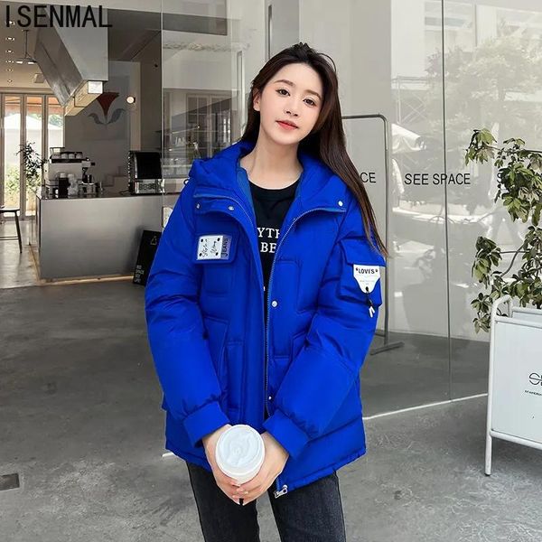 

leather women jacket 2022 winter parka new cotton clothes down cotton jacket korean loose warm thick women hooded parkas loose outwear, Black
