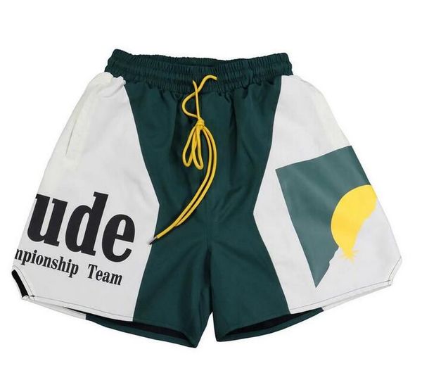 

rhude mens mesh shorts fashion men women casual reflective skateboard hip hop beach pocket white border short black blue red green asian siz, White;black