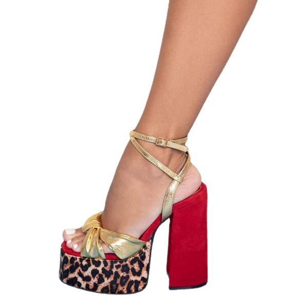 

2023 summer new platform sandals for women gold bow knot high block heel fashion luxury brand new shoes trendy ankle strap, Black