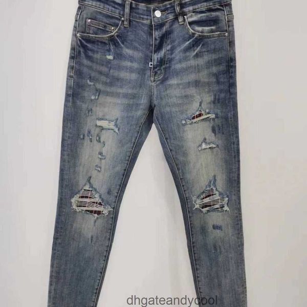 

patch denim jeans designer pants man fog torn 2023 jeans men's high street youth fashion personality versatile elastic slim small strai, Blue