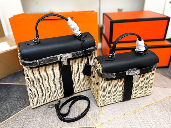 

designer bag rattan weaving straw bag summer beach handbags large capacity leather flap shoulder tote bags women hollow out woven vacation t