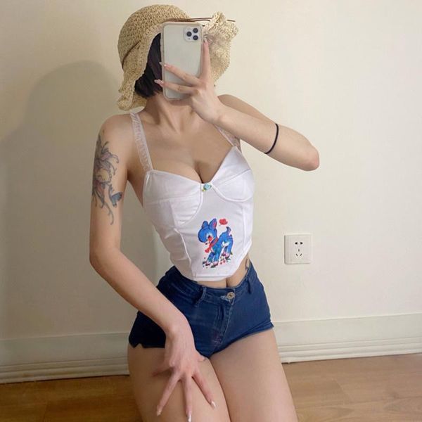 

t-shirt spice swwet girl printed tank vest women summer short tight women sweet fashion korean girl female 90s8, White