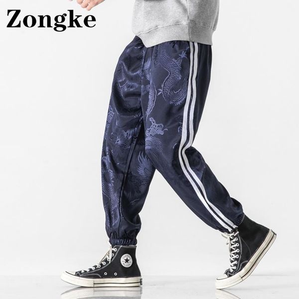 

pants zongke chinese dragon print track pants men joggers big size japanese streetwear mens pants 5xl 2023 spring new arrivals, Black