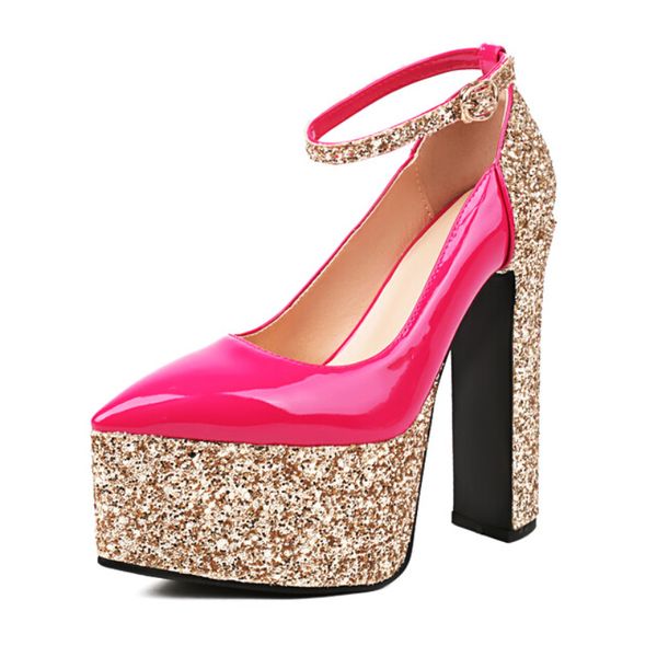 

luxury sandals women designers 2023 summer new pointed toe bling shiny shoes for women big size 43 platform pumps mary janes, Black