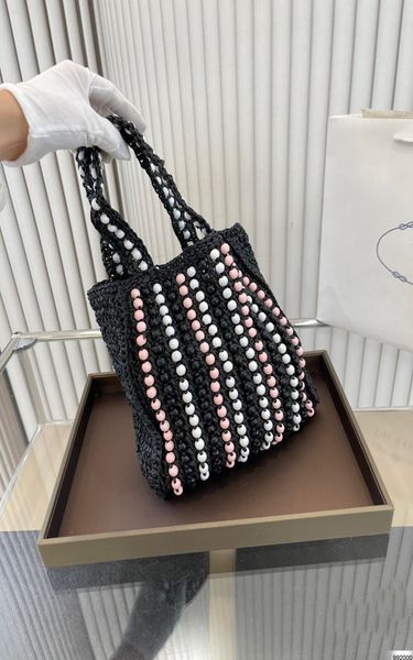 

wallets for women designer fashion brand logo black ladies shoulder bag 22-20cm hollow letter straw woven handbags without box shopping bags, Red;black