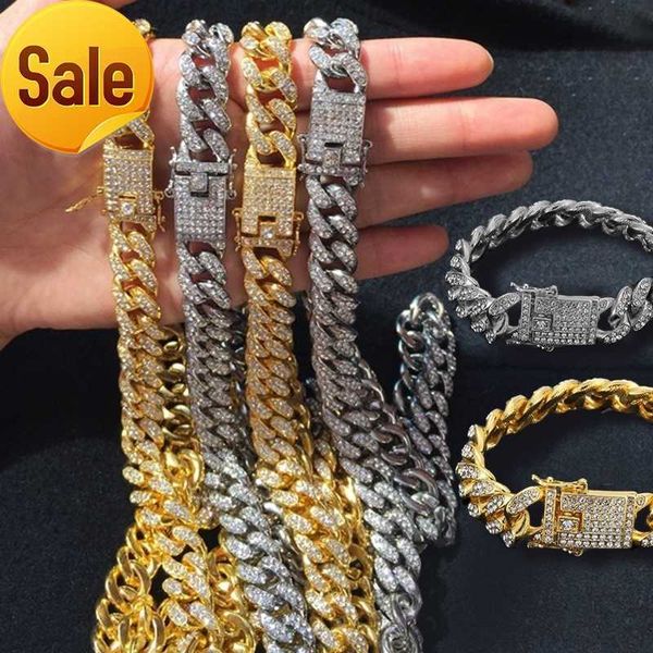 

hip hop jewelry mens gold silver miami cuban link chain necklaces fashion bling diamond iced out chian necklace for women bracelet yay005