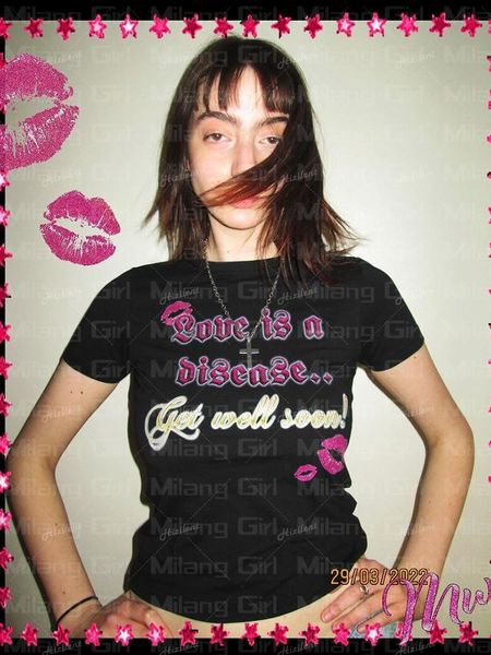 

t-shirt women's tee summer casual vintage harajuku punk grunge short sleeve tshirt y2k gothic letter print streetwear crop 2000s, White