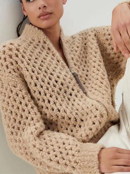 

sweaters hollow out knit cardigan women zipper long sleeve wool blends long sleeve casual sweater coat for female, White;black