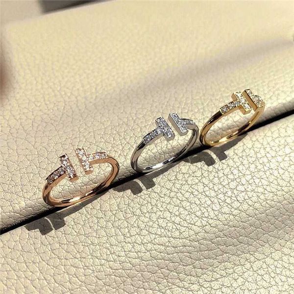 

high version s925 silver set diamond double t opening ring women's versatile hand bracelet tiktok same style home live broadcast jewelr