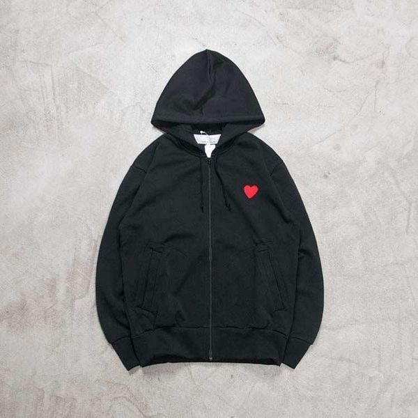 

2023 men's hoodies sweatshirts women zipper hooded play sweatshirt commes cardigan des small red heart hoodie garcons standard and flee, Black