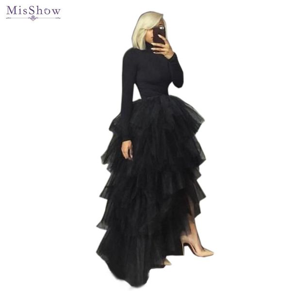 

dresses misshow lolita skirts soft tulle hilo ruffle tiered tutu skirt elastic waist high low maxi dress for halloween cosplay costume, White;black