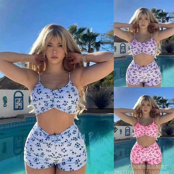 

women's bikini swimsuit conservative split high waist flat angle fragmented flower casual girl sports tank ins network red