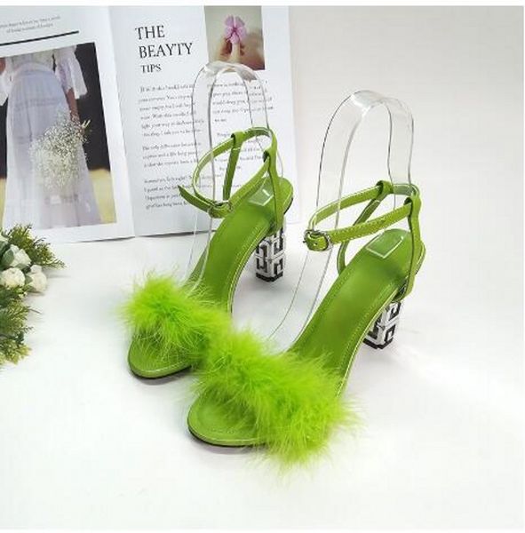 

2023 summer fur sandals women fashion high chunky heel open toe lady summer gladiators shoes big size 35-42, Black