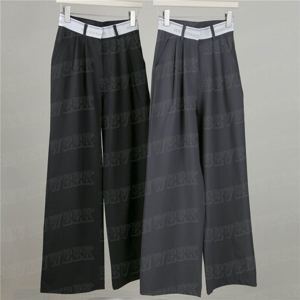 

letter webbing women pants trousers high rise zipper wide leg pant ins fashion street style trouser, Black;white