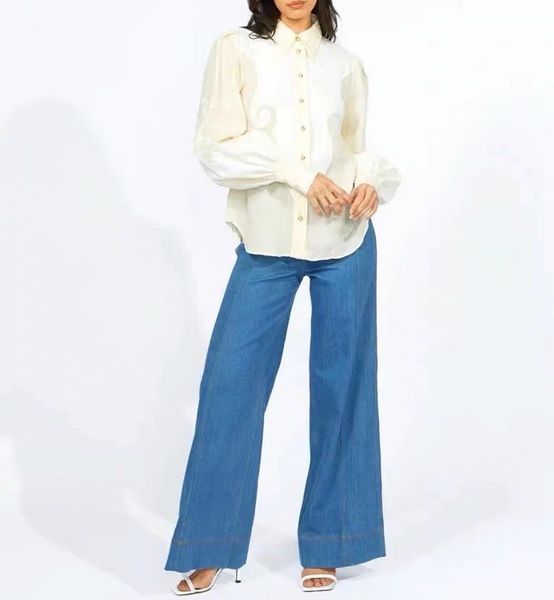 

women's shirt floral embroidery lantern sleeved shirt, White