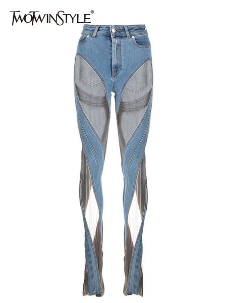 

women's jeans twotyle streetwear loose for women high waist cut out irregular solid denim trousers female summer clothing style 230427, Blue