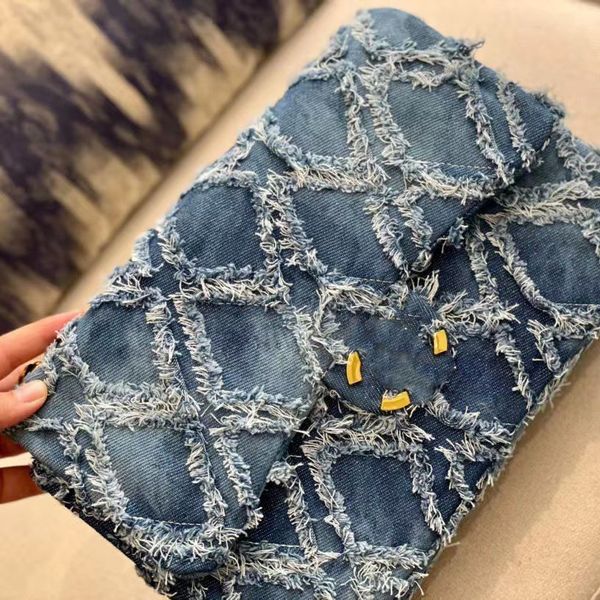 

new washed denim rhombus chain stylish versatile shoulder bag armpit bag