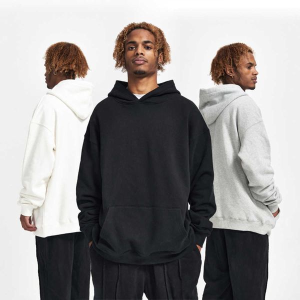 

hoodies & sweatshirts 2022 new solid color basic men's hooded sweater plushed american loose couple hoodie thickened{category}, Black