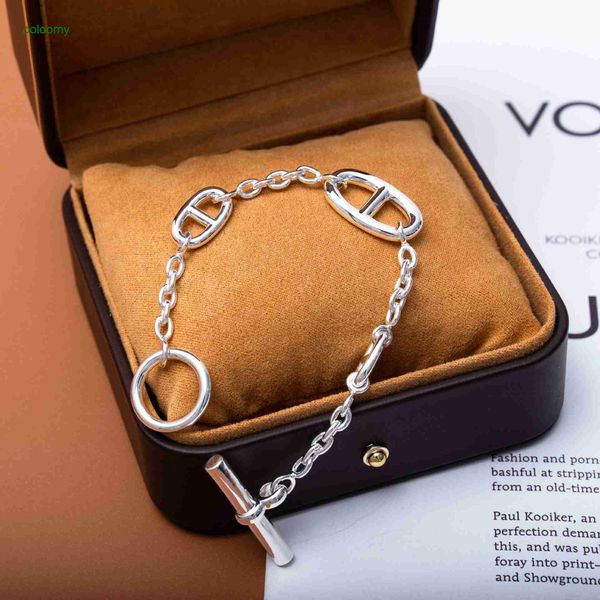 

hemres designer bracelet sterling silver pig nose bracelet ot buckle personalized ins small design no fading 925 girls' versatile ornam, Black