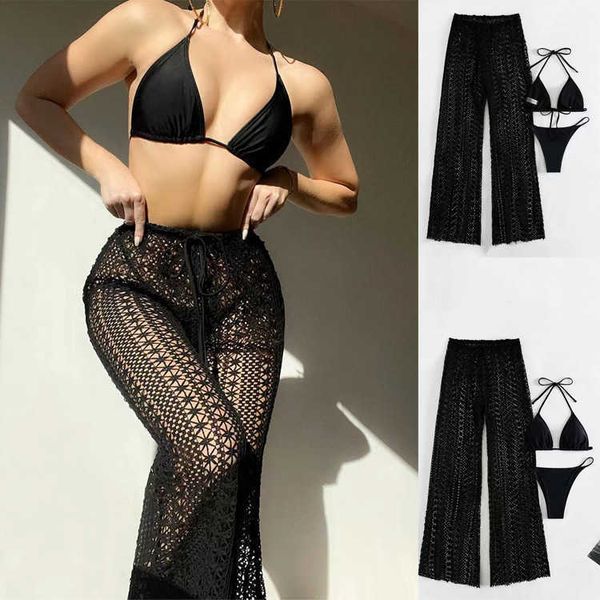

split 2023 new bikini swimwear lace hook flower hollow knitted pants bikini