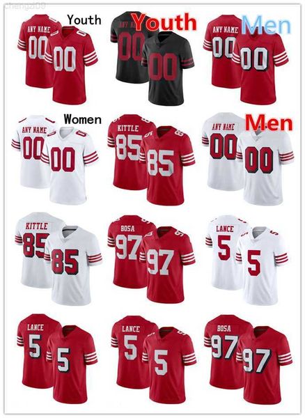 

football jersey san francisco''49ers''5 trey lance 97 nick bosa 85 george kittle 19 deebo samuel 23 christian mccaffrey, Black;red