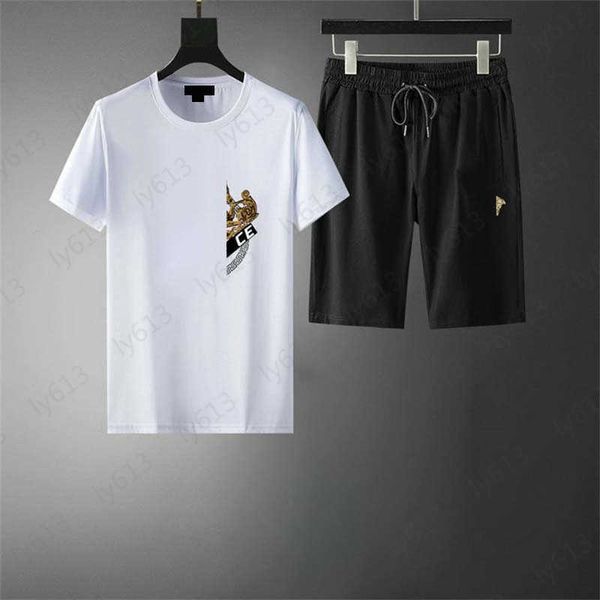 

white designer mens t-shirts clothes sets summer fashion leisure luxury loose fitting embroidery diamond printing pure cotton round neck sho, Gray