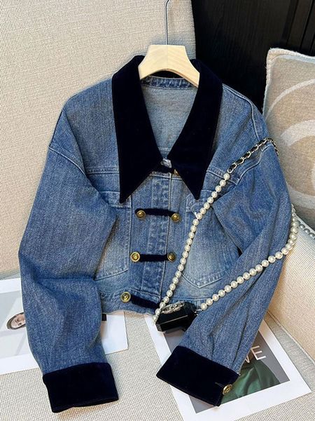 

women's jackets korea fashion women denim jacket vintage loose lapel patchwork female coat short jeans jacket women outerwear 230428, Black;brown